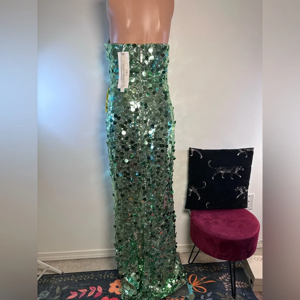 Bronx and Banco Farah Strapless Gown in Green & Multi sequins sparkle maxi dress